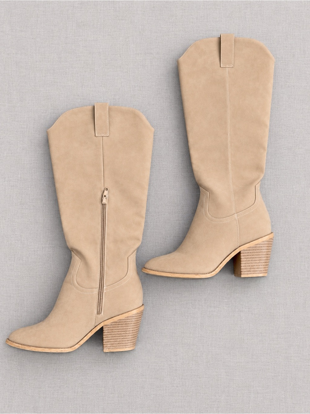 Women's Mid-Calf Suede Western Boots - Beige